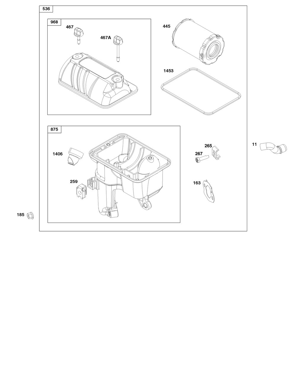 Air Cleaner Group Diagram and Parts List for 12V332-0129-01 100000 - 19Z999 Briggs and Stratton Engine